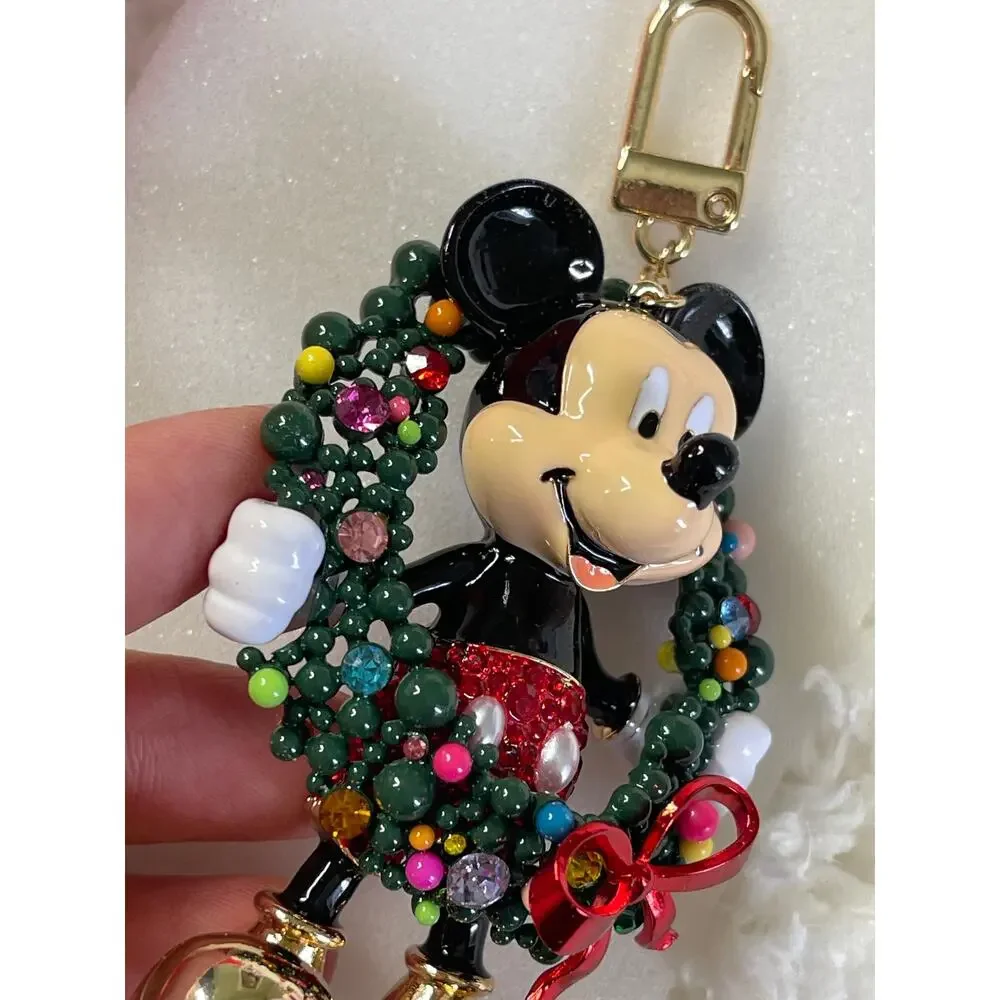Disney BaubleBar Mickey Mouse Christmas Wreath Bag Charm Keychain Holiday NEW